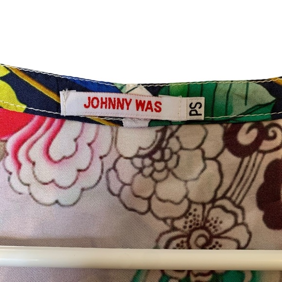 Johnny Was Silk Artsy Button Up Colorful Floral Tunic Size PS Asian Art To Wear - Picture 9 of 11